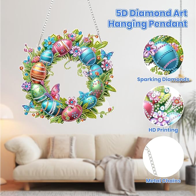 MOGTAA Easter Egg Diamond Art Hanging Kits for Adults Beginners, Flowers Diamond Art Suncatchers, 5D Special Shape Butterfly Diamond Painting Window Pendant Kit for Home Garden Wall Decor