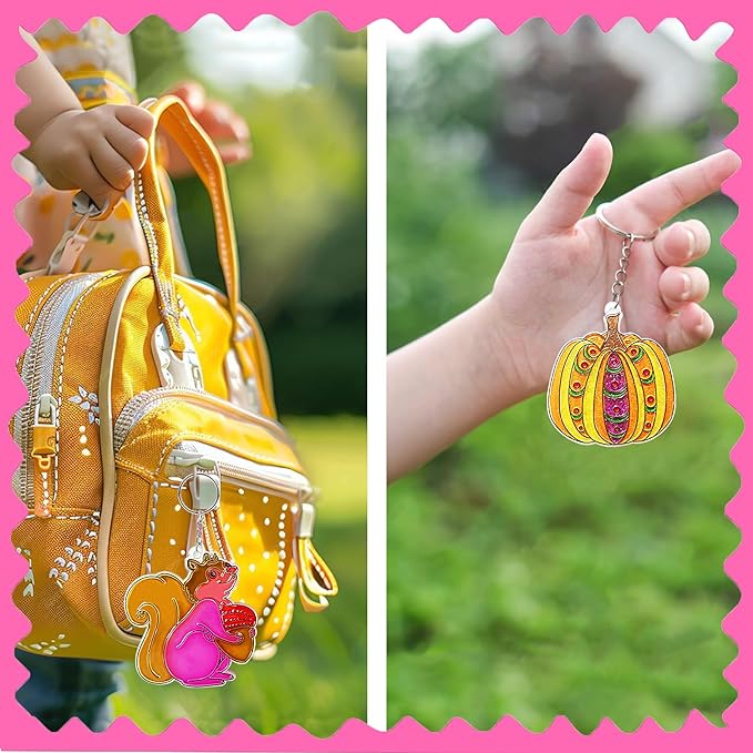 Ayhuhra 30 Sets Fall Leaf Pumpkin Acorn Suncatchers Keychains Craft Kits DIY Window Art Paint Kit Fall Arts and Crafts Maple Leaf Sun Catchers for Seniors Autumn Thanksgiving Art Project