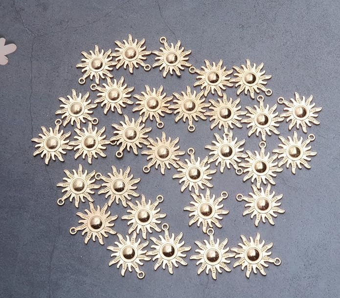 30 Pcs Sun Charms Metal Vintage Celestial Pendants Beads for Jewelry Making Kit Finding Supplies Bracelets Necklace Earring Key Chain DIY Crafting Project