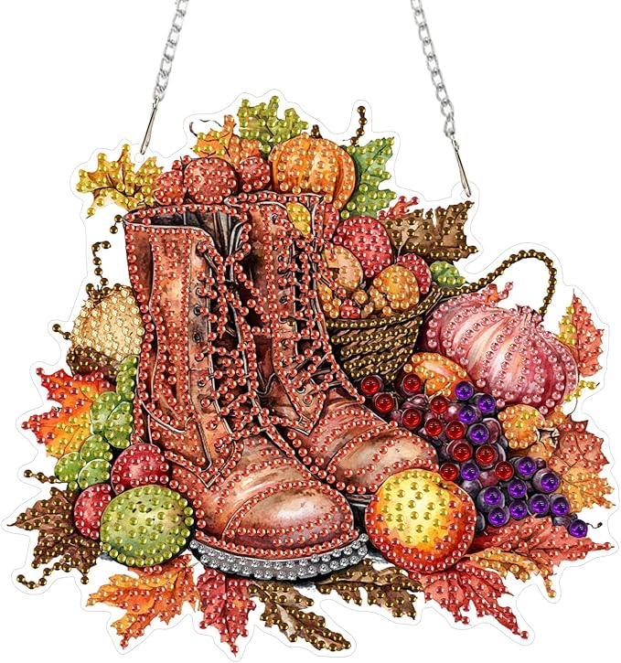 RICUVED Diamond Art Hanging Kit for Adult, Autumn Special Shaped Crystal Gem Craft Diamond Painting Pendant Kit for Adults Beginners, Boots DIY Hanging Diamond Art Ornament Kit for Home Garden