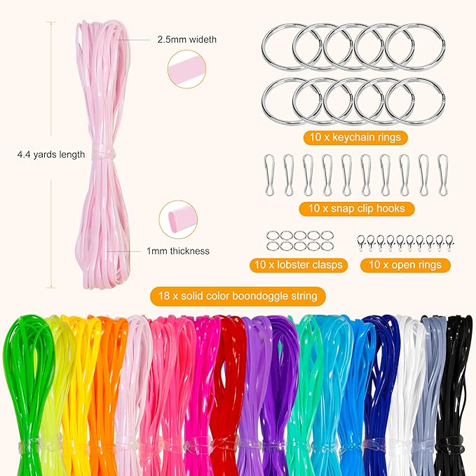 PP OPOUNT Lanyard String Kit for Friendship Bracelet & Keychain Making, 18 Solid-Color Gimp Kit with Tools & Guide, Plastic Boondoggle String for Adults & Family Activities, Fun Craft Set for Adults