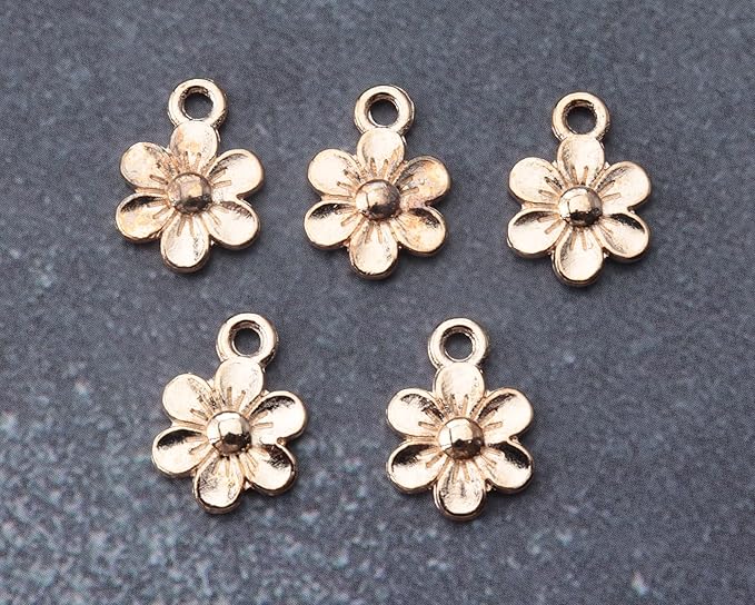 Ruwado 50 Pcs Little Flowers Charms Metal Vintage Cute Vintage Small Flower Pendants for Jewelry Making Kit Bracelet Necklace DIY Making Crafting Project Accessories Supplies (KC Gold)