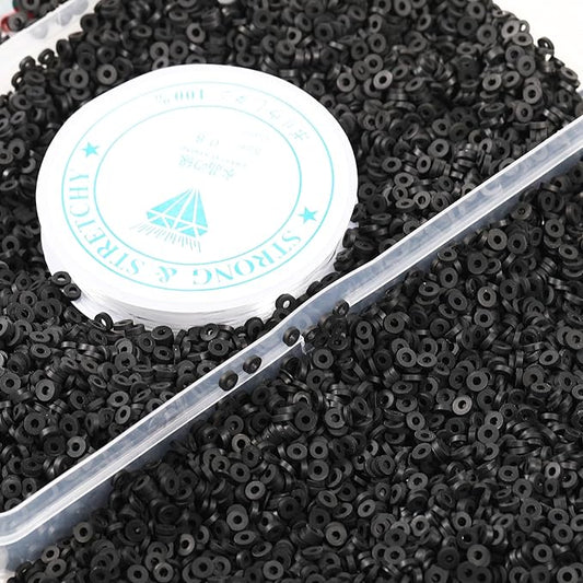 4000 Pcs Clay Beads for Bracelets Making, Polymer Spacer Flat DIY for Jewelry Necklace Earring Making Kit, Preppy Aesthetic Heishi Heshie Thin Disk Beads Assortments Set 4 6 8MM (BK-11-18, 4MM)