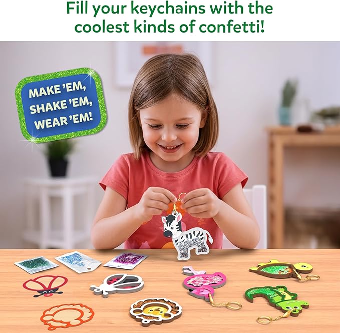 Skillmatics Art & Craft Activity - Shake-its Animals, DIY Glitter Craft Kit with Keychains, Fun & Creative Travel Toys, Party Favors & Birthday Gifts for Girls & Boys Ages 4, 5, 6, 7, 8, 9
