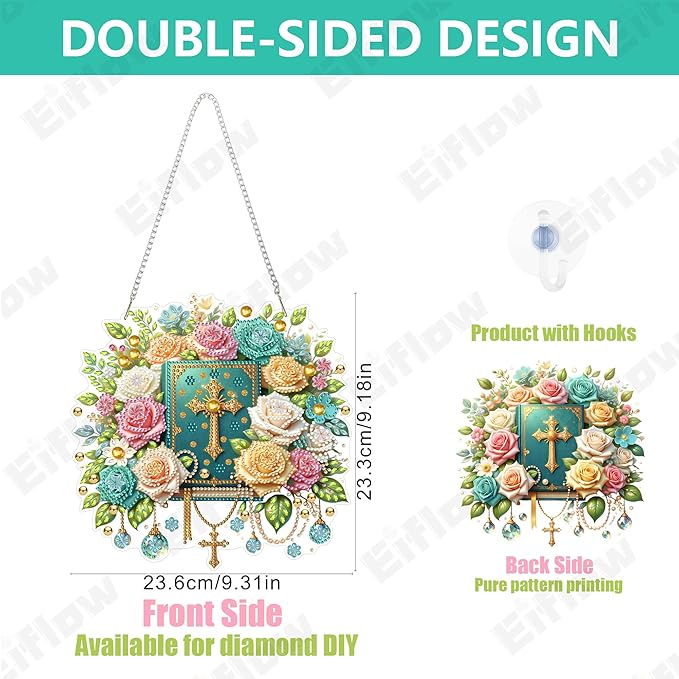 Eiflow Diamond Art Hanging Kit for Adults Religious, DIY Diamonds Painting Door Hanger Board Kit, Special Crystal Diamond Art Painting Pendant Ornament (The Bible)