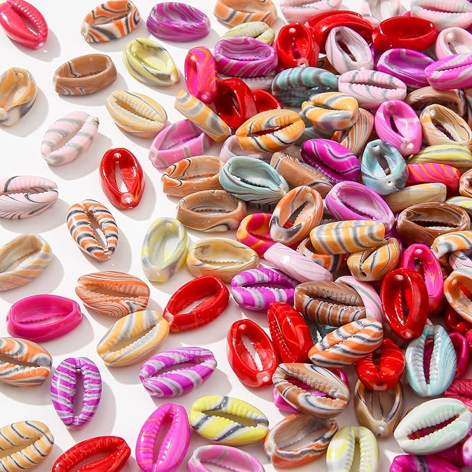 200pcs Acrylic Shell Beads Color Shell Bead Ocean Sea Theme Beads Summer Hawaii Beaded for Jewelry Making Beading Kit Bracelets DIY Supplies (Color line Shell)