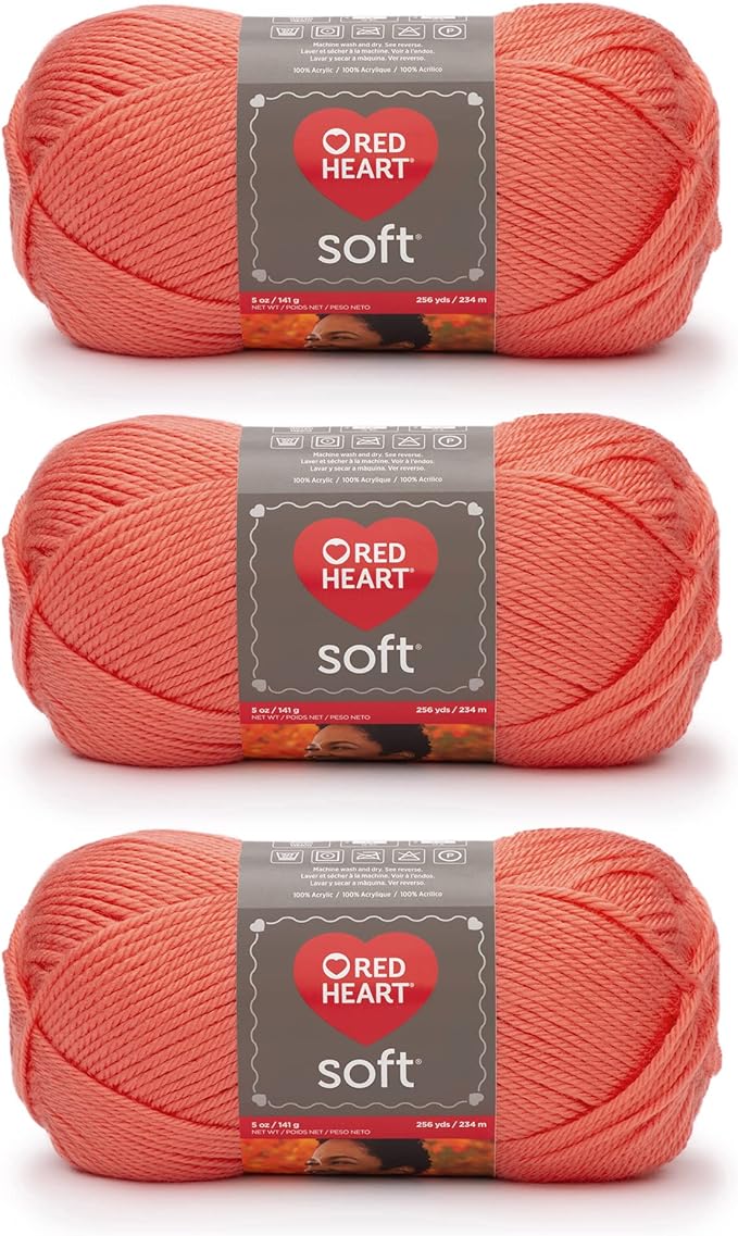 Red Heart Soft Coral Yarn - 3 Pack of 141g/5oz - Acrylic - 4 Medium (Worsted) - 256 Yards - Knitting/Crochet