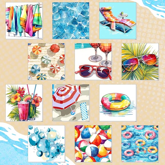 Nezyo 12 Sets Paint by Numbers Kit with Frame for Adult Beginners, Paint by Number DIY Acrylic Painting Canvas for Painting Party, Classroom Activity Birthday Gift, 8 x 8 Inch