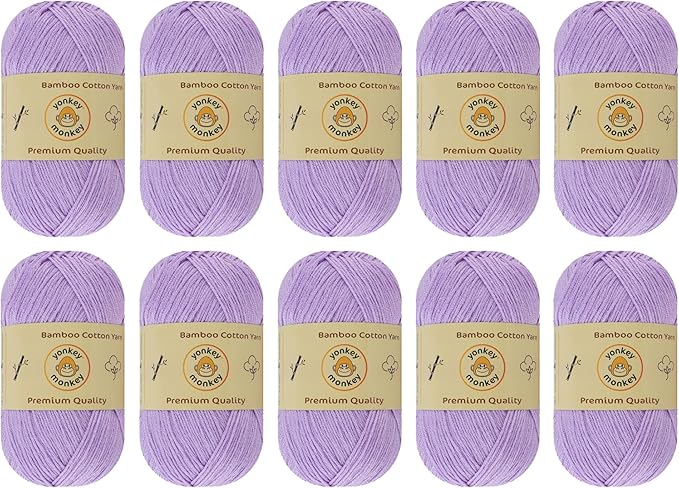 10-Pack of Yonkey Monkey 500 Grams Yarn - 70% Rayon derived from Bamboo, 30% Cotton - Imported - Light Purple 9054