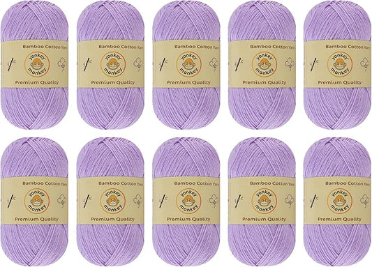 10-Pack of Yonkey Monkey 500 Grams Yarn - 70% Rayon derived from Bamboo, 30% Cotton - Imported - Light Purple 9054