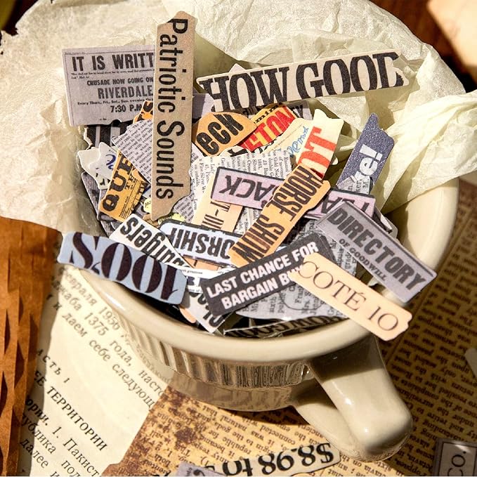 Vintage Fragmented Label Stickers, 400 PCS Washi Ephemera for Scrapbooking, Journaling, Crafting, DIY Projects, Diaries, and Art Supplies - 2 Iron Boxes Included