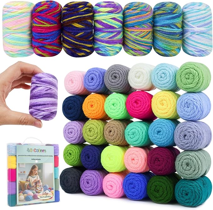 Lewhoo 40 Colors Crochet Yarn Kits, 1399 Yards Acrylic Yarn for Knitting, Beginner Crochet Kit with 4.0mm Ergonomic Crochet Hooks