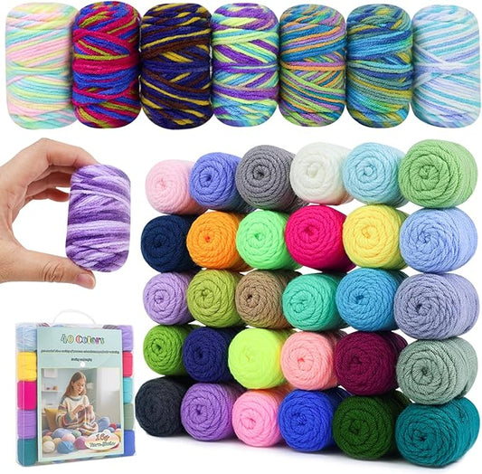 Lewhoo 40 Colors Crochet Yarn Kits, 1399 Yards Acrylic Yarn for Knitting, Beginner Crochet Kit with 4.0mm Ergonomic Crochet Hooks