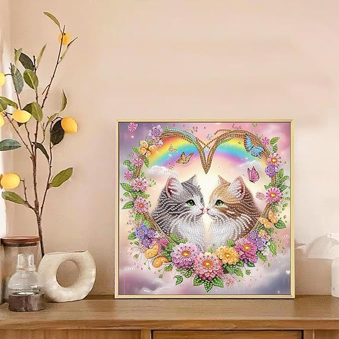 LazyFold Diamond Art Painting Kit, DIY Cute Cats 5D Special Shape Crystal Diamond Partial Diamond Art Painting Mosaic Making Craft, Suitable for Home Wall Decor Art Gift 12×12inch
