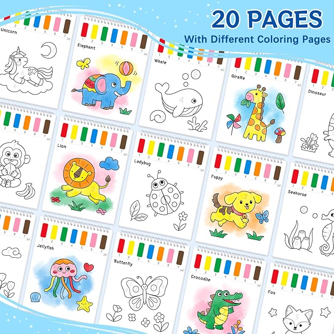 SOCOLER Paint with Water Coloring Books for Kids,Mess Free Watercolor Painting Papers Sets for Toddlers,Water Color Paint Kit,Art Craft Birthday Gift for Ages 1-3, 4-8(Animal)