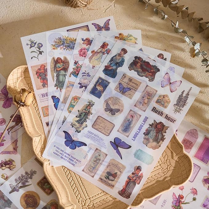 Pre-Cut Vintage Stickers for Journaling, 550+ Washi Sticker Book for Scrapbooking Ephemera for Junk Journal Supplies, Aesthetic Butterfly Flower Label Scrapbook Stickers for Adults DIY Arts Crafts