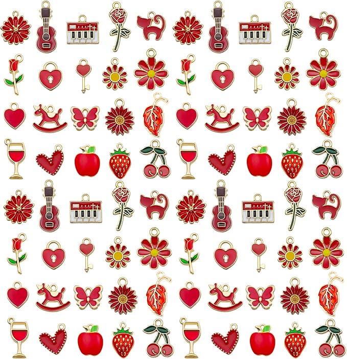 WOCRAFT 40pcs 20 pairs Assorted Enamel Bracelet Charms for Jewelry Making DIY Necklace Bracelet Earrings Keychain Crafting Charms Kit Crafts (Red-SN996)