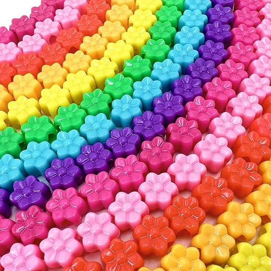 MIIIM 400 Pcs Colorful Flower Pony Beads Shapes for Friendship Bracelet, Large Hole Kandi Beads for Hair Braids, Jewelry Making (Multi-Colored)
