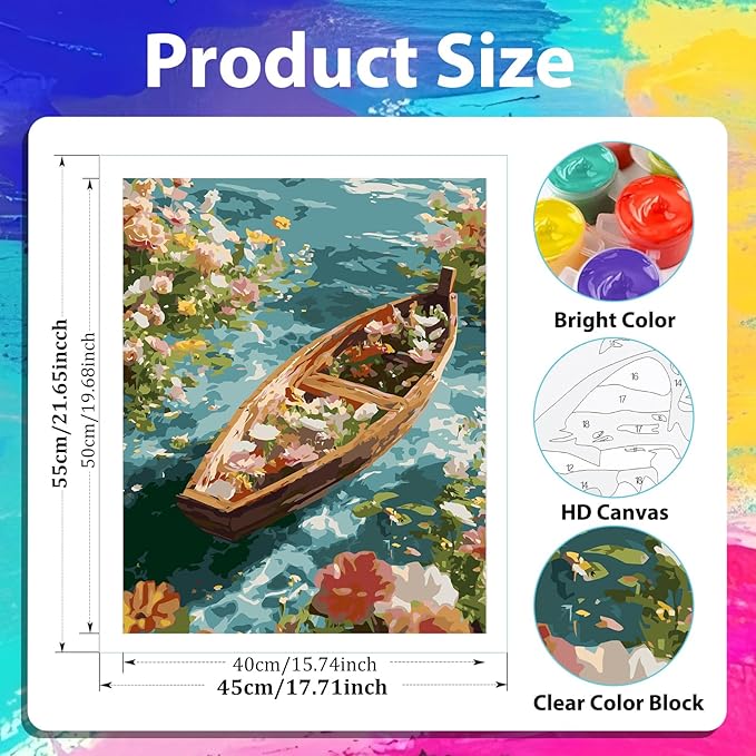 xcemhil Boat Paint by Numbers Kit for Adults Beginner, Boat Paint by Numbers for Adult, Acrylic Paint by Number Kits Suitable for Home Wall Art Decor Gifts 16x20 Inch