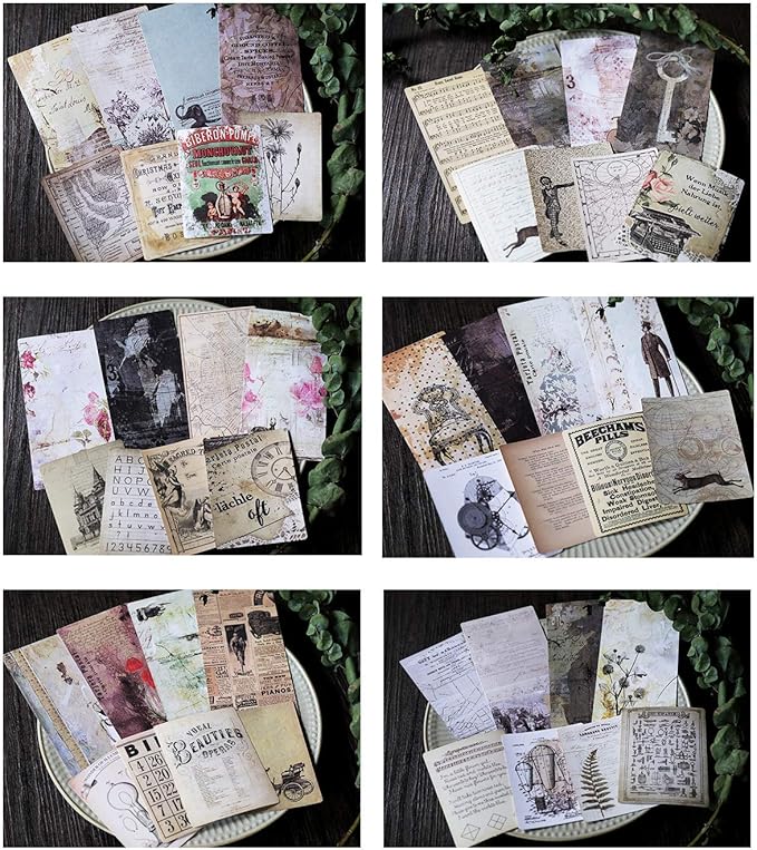 Decoupage Paper for Junk Journal TN Traveler's Notebook by CATaireen Double-Sided Vintage Scrapbook Supplies Linen Paper Bookmark Tag Art Bullet Ephemera Cards Kit 24 Sheets