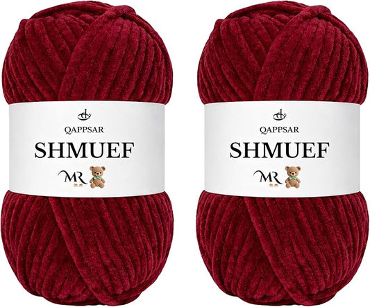 SHMUEF Chenille Yarn 2-Pack – Ultra Soft Velvet Yarn, Super Bulky Weight (5–6 mm), Yarn for Crochet, Amigurumi & Baby Blankets (Burgundy)