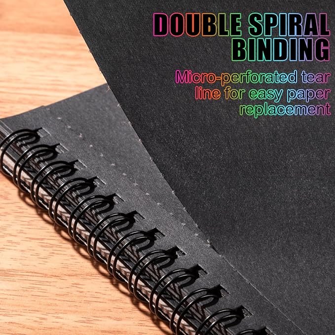 30 Sheets Black Paper Sketchbook, 98lb/160gsm Heavyweight Black Sketch Pad 8.3×11.7in, Acid-Free Drawing Paper, Spiral Bound Sketch Book for Kids, Teens, Artist