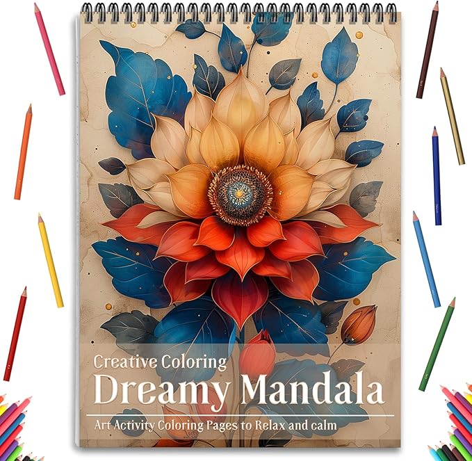 Mandala and Nature Coloring Books for Adult Women Relaxation Spiral Bound Page Printed Single-Sided Gifts Arts and Crafts for Women to Relax, Anxiety and Depression 24 Colorful Coloring Pages