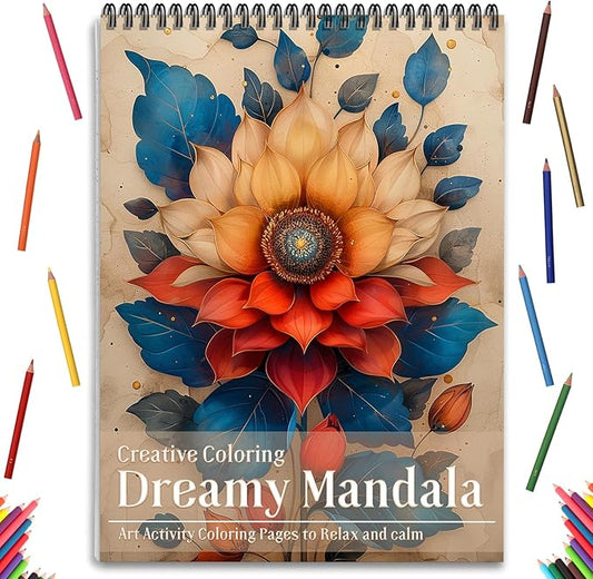 Mandala and Nature Coloring Books for Adult Women Relaxation Spiral Bound Page Printed Single-Sided Gifts Arts and Crafts for Women to Relax, Anxiety and Depression 24 Colorful Coloring Pages