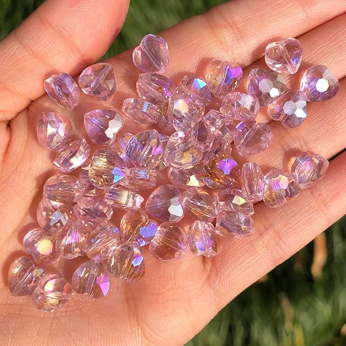 70pcs 8mm AB Pink Faceted Heart Beads for Jewelry Making Crystal Glass Beads for Bracelets Necklace Crafts, Friendship Bracelet Kit, Love Gifts