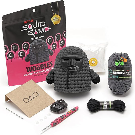 The Woobles Beginners Crochet Kit with Easy Peasy Yarn as seen on Shark Tank - with Step-by-Step Video Tutorials - Squid Game (Front Man)