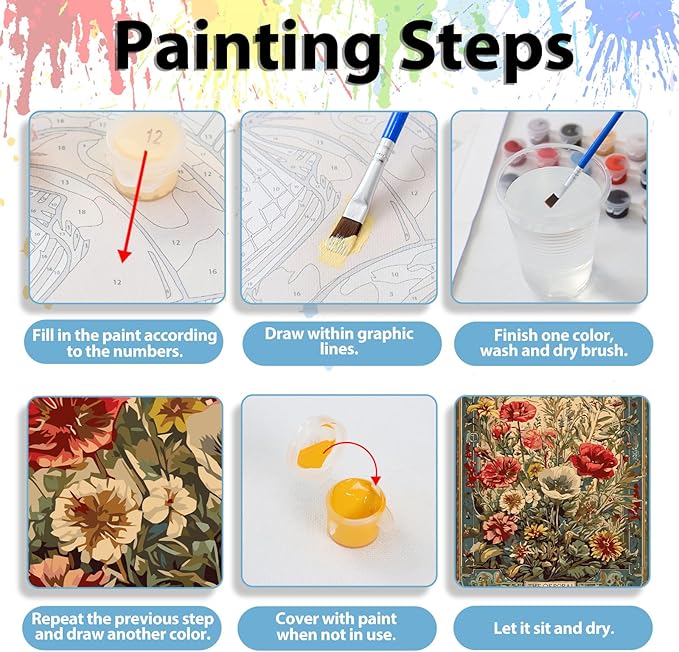 hkejoi Flower Paint by Numbers Kit for Adults Beginner, Adult Paint by Number Kits on Canvas Poppy, Painting by Number DIY Crafts Acrylic for Gift Home Decor 16x20 in