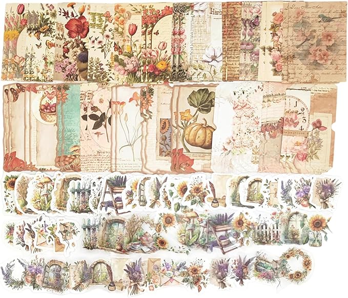 100PCS Vintage Journaling Scrapbooking Supplies Ephemera Pack for Junk Journal Planners Decoupage Paper Scrapbook Stickers Aesthetic Cottagecore Collage Craft Album (Plants)