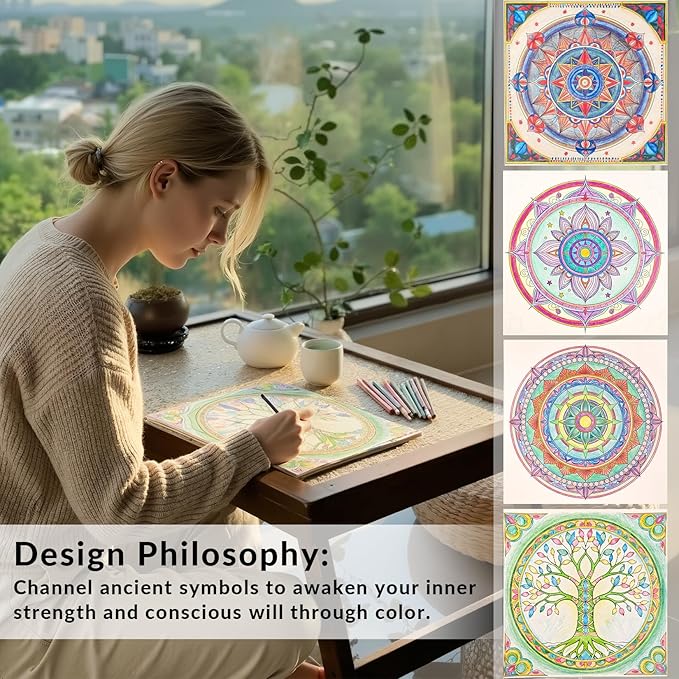 FUN LAVIE Adult Coloring Book - Sacred Geometry Mandala Coloring Books for Adults Relaxation and Stress Relief, Featuring Flower of Life, Metatron's Cube & Mindfulness Orgonite Patterns, Spiral Bound