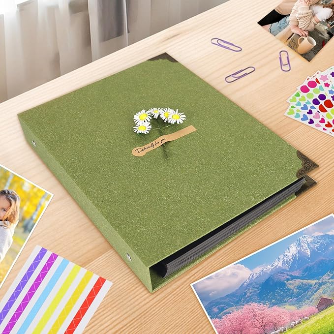ZEEYUAN Hardcover Scrap Book Album Journal Photos Scrapbook Memories Photo Book Album Vintage DIY Photo Scrap Book Gifts for Couples Anniversary Christmas Thanksgiving Valentines Day