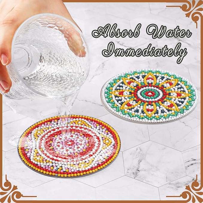 UPINS 8Pcs Mandala Diamond Art Painting Art Coasters Kits with Holder, Diamond Art Non Slip Coaster Kits DIY with Holder Crafts for Adults Diamond Art Painting Kits Supplies for Christmas Gift
