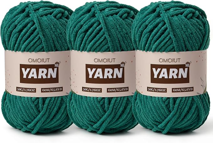 3 Packs Plush Chenille Chunky Crochet Yarn - Baby Yarn for Crocheting Soft - Velvet Yarns Knitting for Blankets Crafts - Fluffy Amigurumi Yarns 150g / 196.8yds (3 Greener)