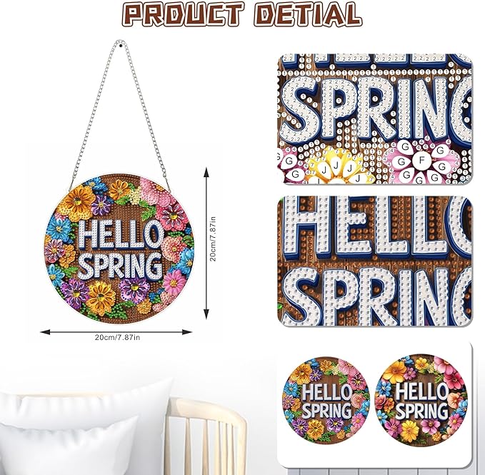 KEYIFA Spring Diamond Painting Kit, DIY Flowers Diamond Art for Adults, Diamonds Pendant Special Shaped Rhinestone Window Hanging Ornaments Home Garden Wall Door Decoration, 20cm Width