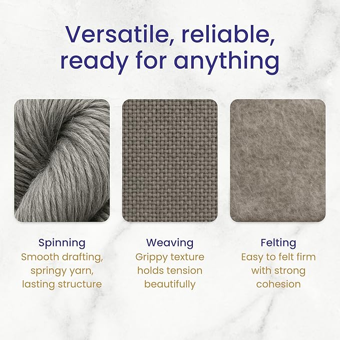 Revolution Fibers Corriedale Wool Roving 1 lb (16 Ounces) for Spinning | Soft Chunky Jumbo Yarn for Arm Knitting Blanket |100% Natural Undyed Wool Yarn Bulk, Felting Core, Carded Stuffing (Gray)