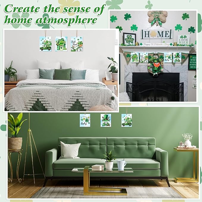 COCHIE 10 Pieces Large St. Patrick's Day Unfinished Wood Crafts to Paint for Adults, Bulk Predrilled Wooden Ornaments for Painting, Pot of Gold Paintable Wood Slices Craft Supplies with Ropes