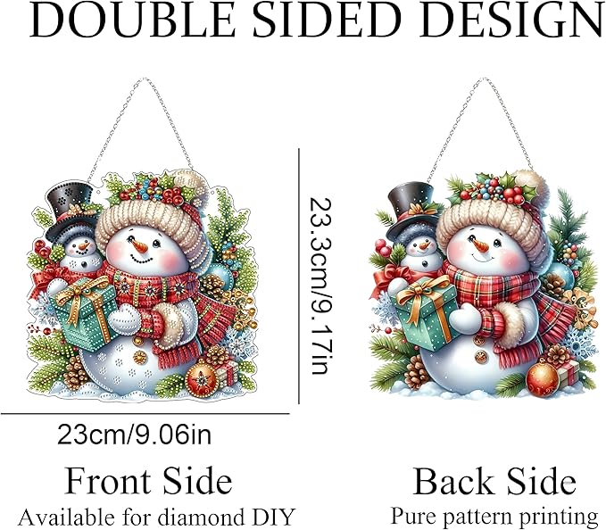 JJFox Diamond Art Hanging Kit for Adult,Special Shaped Rhinestone,DIY Acrylic 5D Diamond Art Painting Window Pendants Home Garden Wall Hanging Kits Hanging Ornament,Double Sided. (Christmas Snowman)