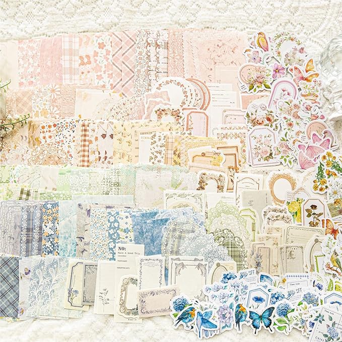 wmhanler 400 sheets scrapbook papers journaling stickers scrapbooking supplies kit junk journal supplies decorative craft stickers for planner, bullet journal collage card embellishment retro crafts