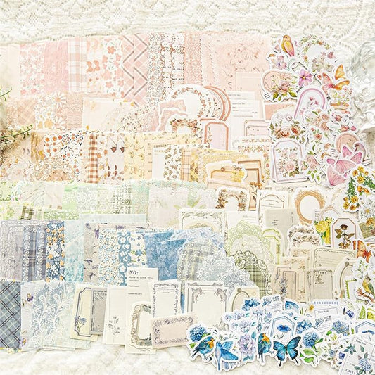 wmhanler 400 sheets scrapbook papers journaling stickers scrapbooking supplies kit junk journal supplies decorative craft stickers for planner, bullet journal collage card embellishment retro crafts