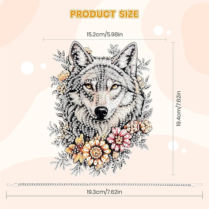 MOGTAA Wolf Diamond Art Hanging Pendant Kits, 5D Special Shape Diamond Art Kits for Adults, Crystal Rhinestones Flowers Diamond Painting Gem Art for Home Garden Wall Decor