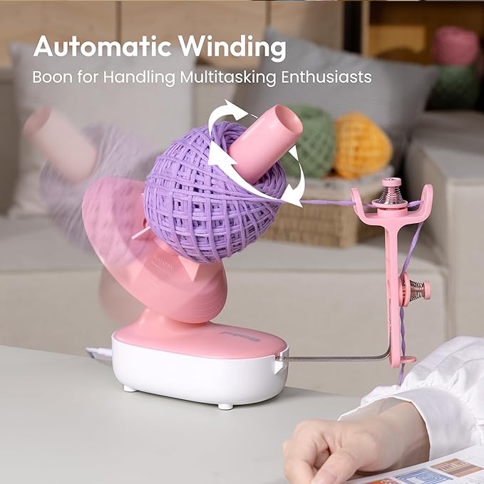 Electric Yarn Winder Pro, Upgrade 10oz Large Capacity Ball Winder with Dual-Spring Tension, Stepless Speed Adjustable Auto Yarn Spinner, Ideal Gifts for Crochet and Knitting Lovers(Pink)