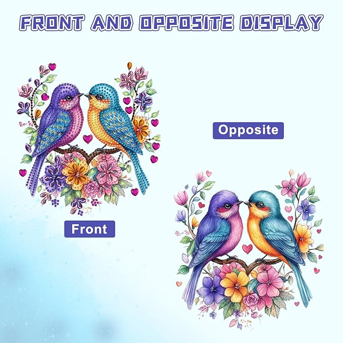 KEYIFA Birds Diamond Painting Kit, DIY Flower Diamond Art for Adults, Diamonds Pendant Special Shaped Rhinestone Window Hanging Ornaments Home Garden Wall Door Decoration, 20cm Width