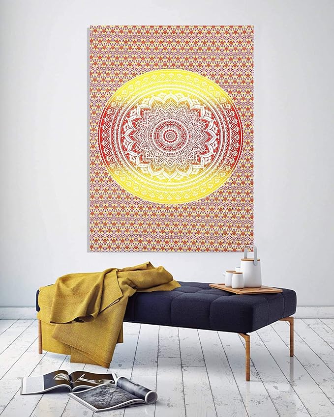 popular handicrafts tapestry wall hanging hippie ombre mandala bohemian hippy psychedelic design indian tapestries bedspread 30 x 40 inches (76 x 101 cms), fire