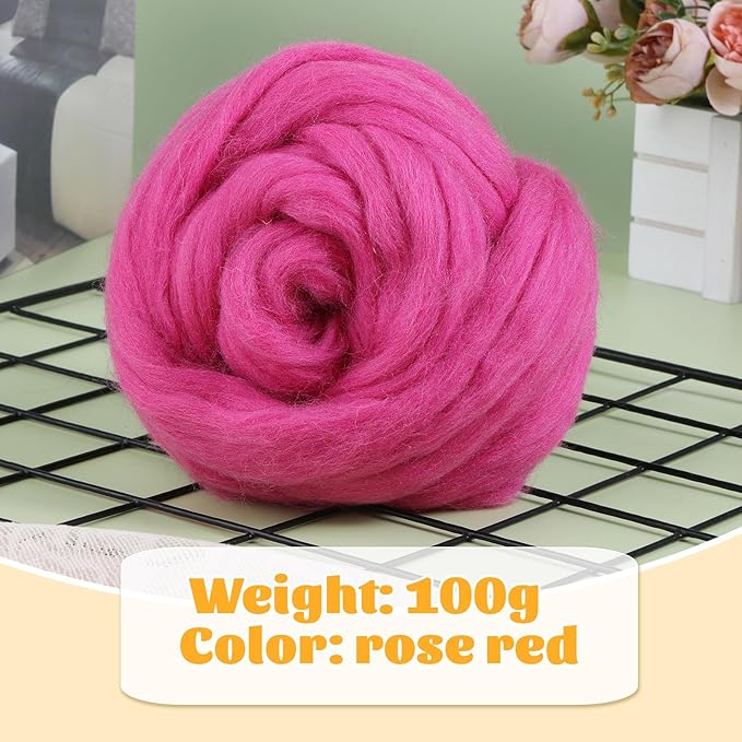 3.53oz Wool Roving, Wool Felting Supplies, Pure Wool, Chunky Yarn, Spinning Wool Roving for Needle Felting Wet Felt DIY Hand Spinning (Grape Purple)