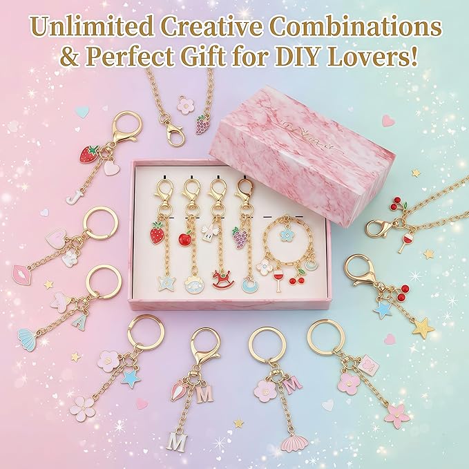 XJlSGXUSG 490Pcs Gold-Tone Charm Bracelet Making Kit – DIY Jewelry Arts & Crafts Gift Box with 126 Enamel Pendants, Pliers, Chains – Unique Birthday Gift Ideas for Teen Girls & Women