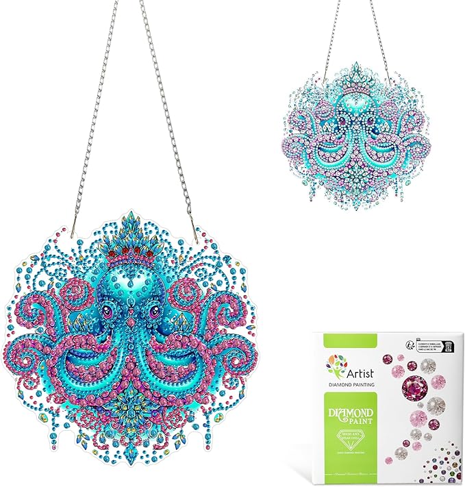 MAXBYE Octopus Hanging Diamond Art Painting Kits for Adults Beginners, DIY 5D Special Shaped Crystal Painting Diamond Kits Hanging Ornament for Gift Home Wall Door Decor