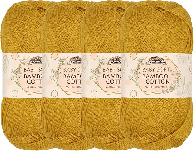 JubileeYarn Baby Soft Bamboo Cotton Yarn - 50g/Skein - Goldenrod - 4 Skeins